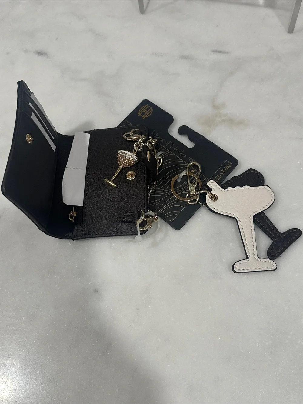 House of Harlow 1960 Black Mini Wallet Keychain – 3 Piece Gifting Set
